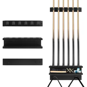 Solid Pine Wood Wall Mount Pool Cue Rack - Holds 6 Pool Sticks, Billiards Stick Holder, Game Room Wall Decor & Pool Table Accessories Organizer