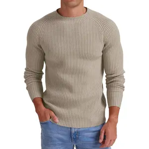 Sailwind Men's Crewneck Casual Sweater Structured Knit Soft Casual Pullover Beige Long Sleeve
