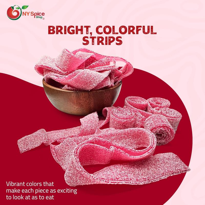 NY Spice Shop Wild Cherry Sour Belts - Tart Gummies, Chewy Rainbow Candy Ribbons, Sour Fruit Strips, and Sour Rope Treats - Sour Belts Pack Snack Sugar