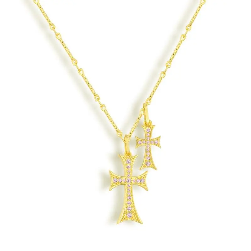 EVRY JEWELS Gold or Silver Plated Stainless Steel Women's Hypoallergenic Double Cross Me Necklace