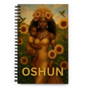 Oshun Holding Son in Field of Sunflowers Spiral Notebook - 140 Dotted Pages, Soft-Touch Coating, Metal Wire-O Binding, US & EU Sizes, 5.5" x 8.5"