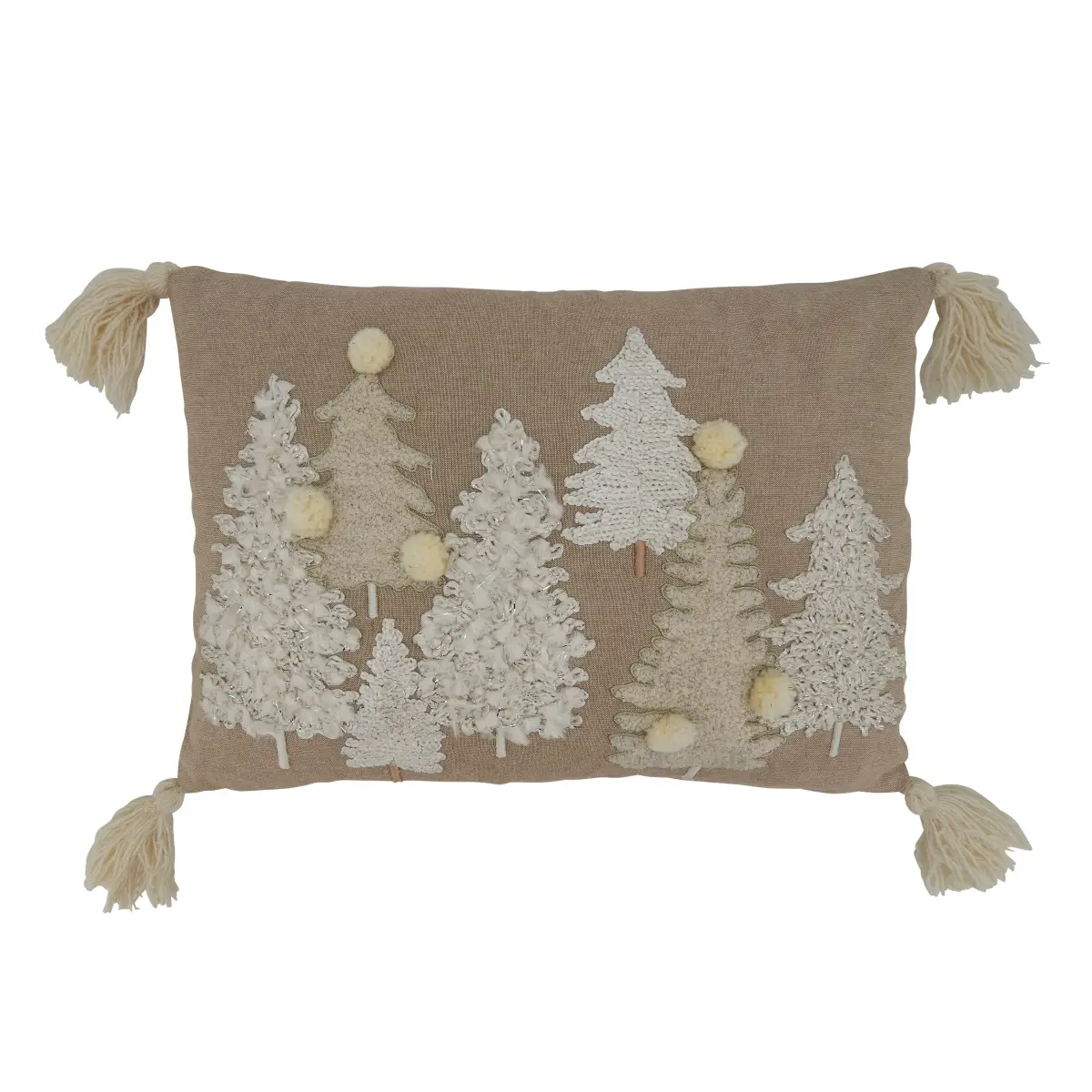 212 MAIN Evangelina Embroidered Trees Cotton Cushion - 100% Cotton, 14x20 in, Poly Filling, Natural Color, Zipper Closure, Indoor Decorative Cushion