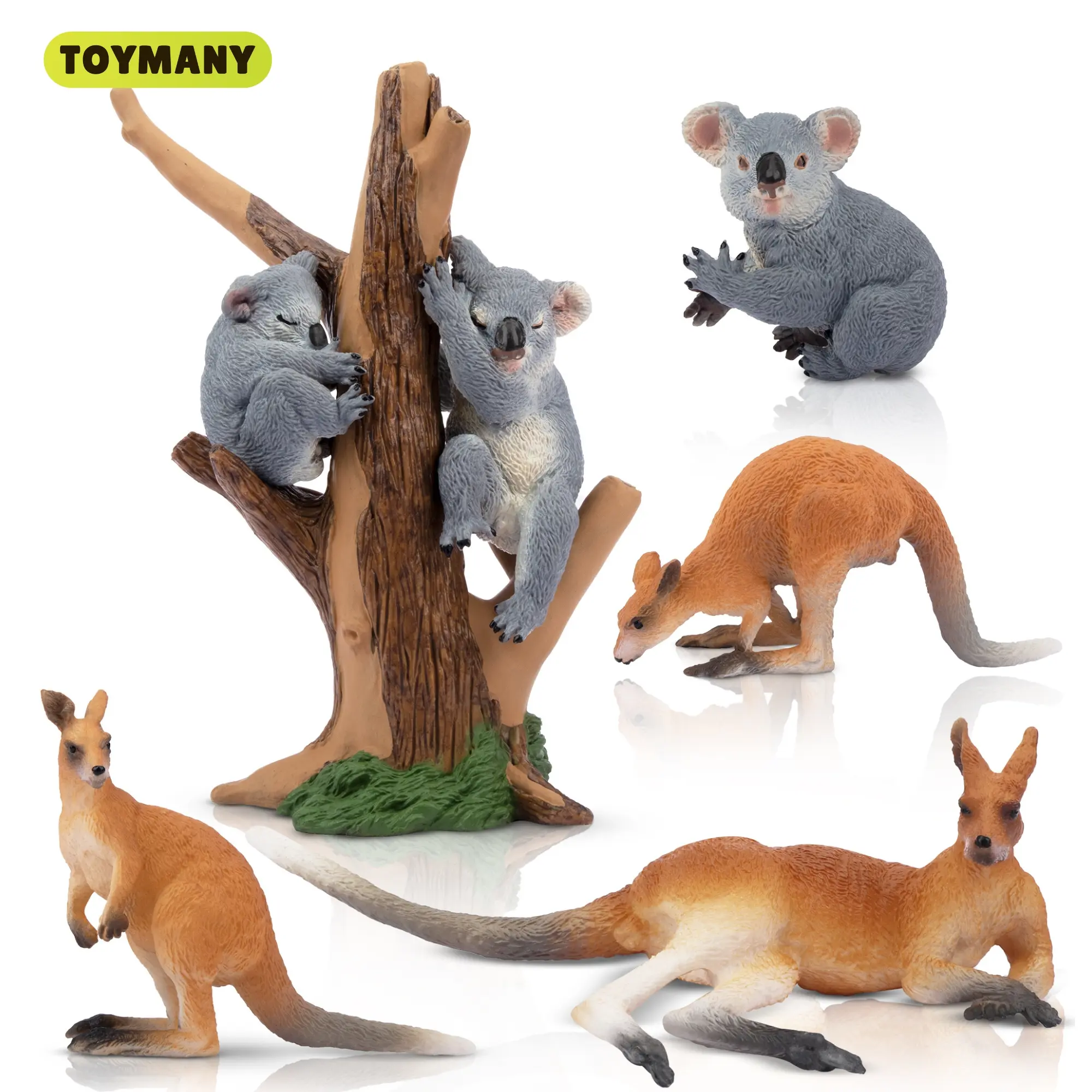 TOYMANY 7PCS Unisex Australian Wildlife Colored Plastic Animal Figurine Set - Miniature Koala & Kangaroo Figurines, Forest Theme Toys, Decorative Accent Cake Toppers for 3+ Kids’ Christmas Gifts, Colored Plastic Animals, Decorative Accent Animals