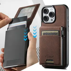 SUTENI Magnetic Wireless Charging  Phone Case Card Slot Faux Leather Wallet Button Card Box Picture Frame Support For iPhone 16 Pro Max 15 Plus 14 13 12 Wallet For Men