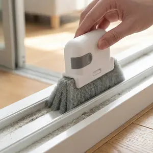 Grey Window Groove Cleaning Brush, 1 Count Portable Handheld Window Track Cleaning Brush, Multifunctional Cleaner Tools for Door Gap Track, Household Essentials, House Cleaning Tools, Household Items, Versatile Cleaning Tool, Window Cleaning Kit
