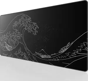 KTRIO Large Gaming Mouse Pad Desk Mat, Superior Micro-Weave Cloth, Non-Slip Rubber Base, Stitched Edges, Water-Resistant, for Gamer, Office & Home, 31.5 x 15.7 Inch，Kanagawa Wave