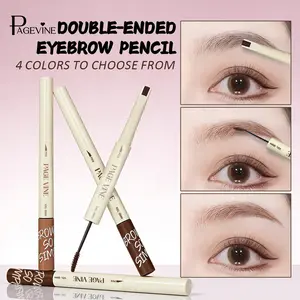 Double Ended Eyebrow Pencil Angled Flat Tip with Brow Brush Waterproof Smudge Resistant Long Lasting Natural Soft Fog Finish Precision Brow Definer Easy Shaping Filling Tool for Daily Makeup Travel Beginner Friendly Use.