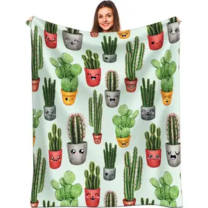 Kawaii Cactus Blanket - Cute Cactus Lovers Blanket - Cactus Decor Blanket - Cozy Camping Blanket - Soft Blanket 50X60 Inch