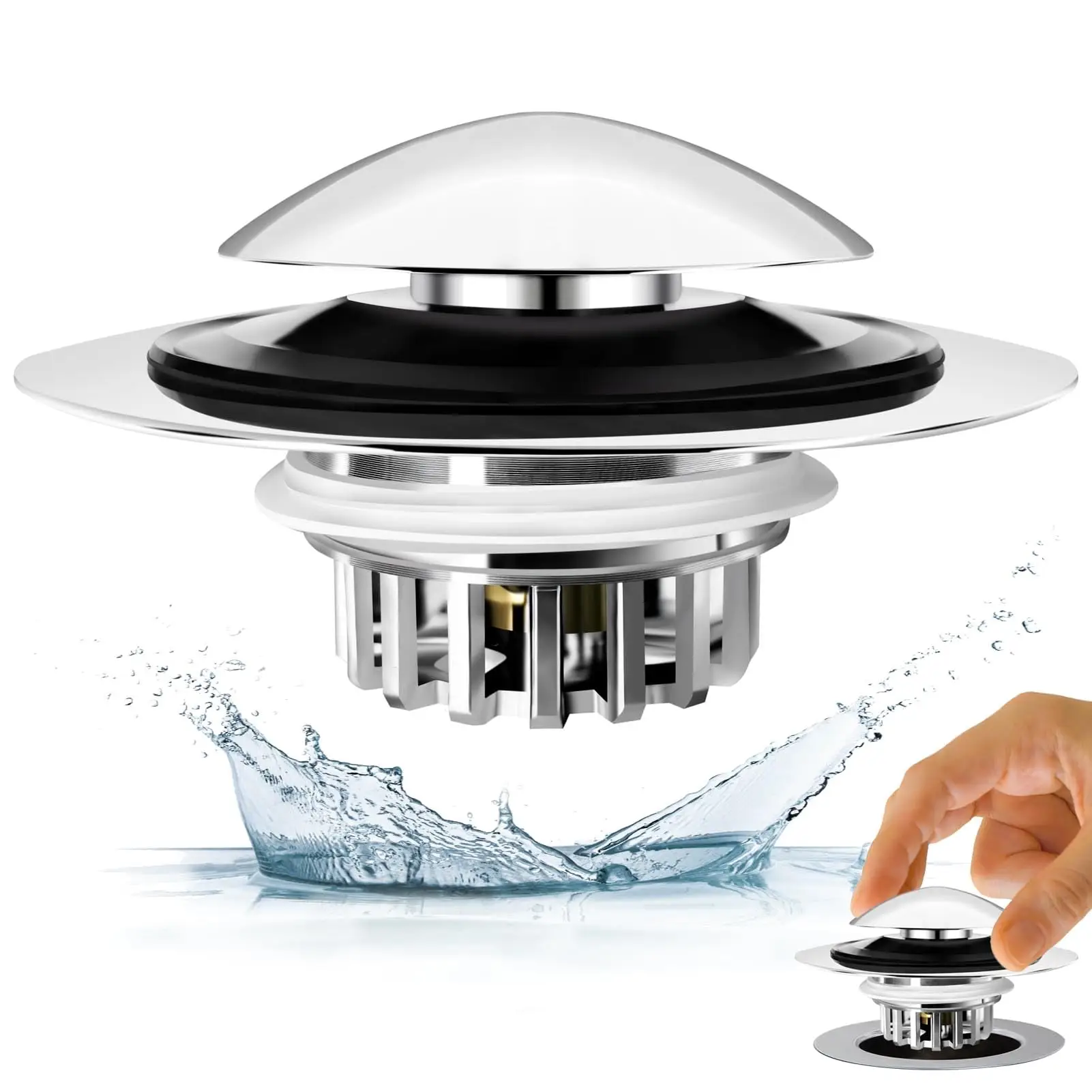 Bathroom Bathtub Drain Stopper, 1/2 Counts Stainless Steel Pop-up Bathroom Bathtub Drain Hair Collector, Bathroom Accessories for Home Use, Shower Bat