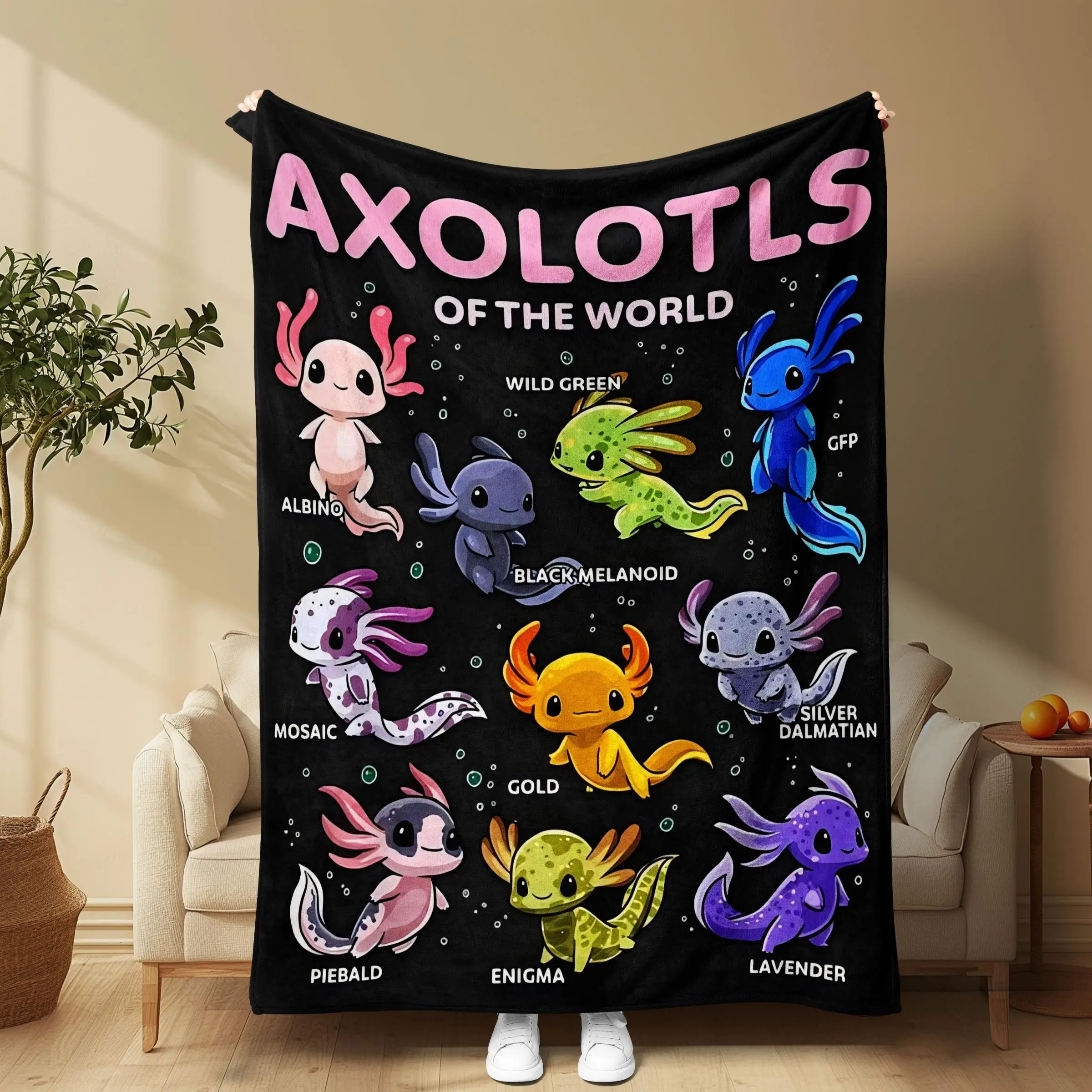 Axolotls Pattern Blanket, 1/2 Counts Soft Warm Throw Blanket, Air-conditioned Room Blanket, Warm Nap Blanket for Home Office Travel Camping