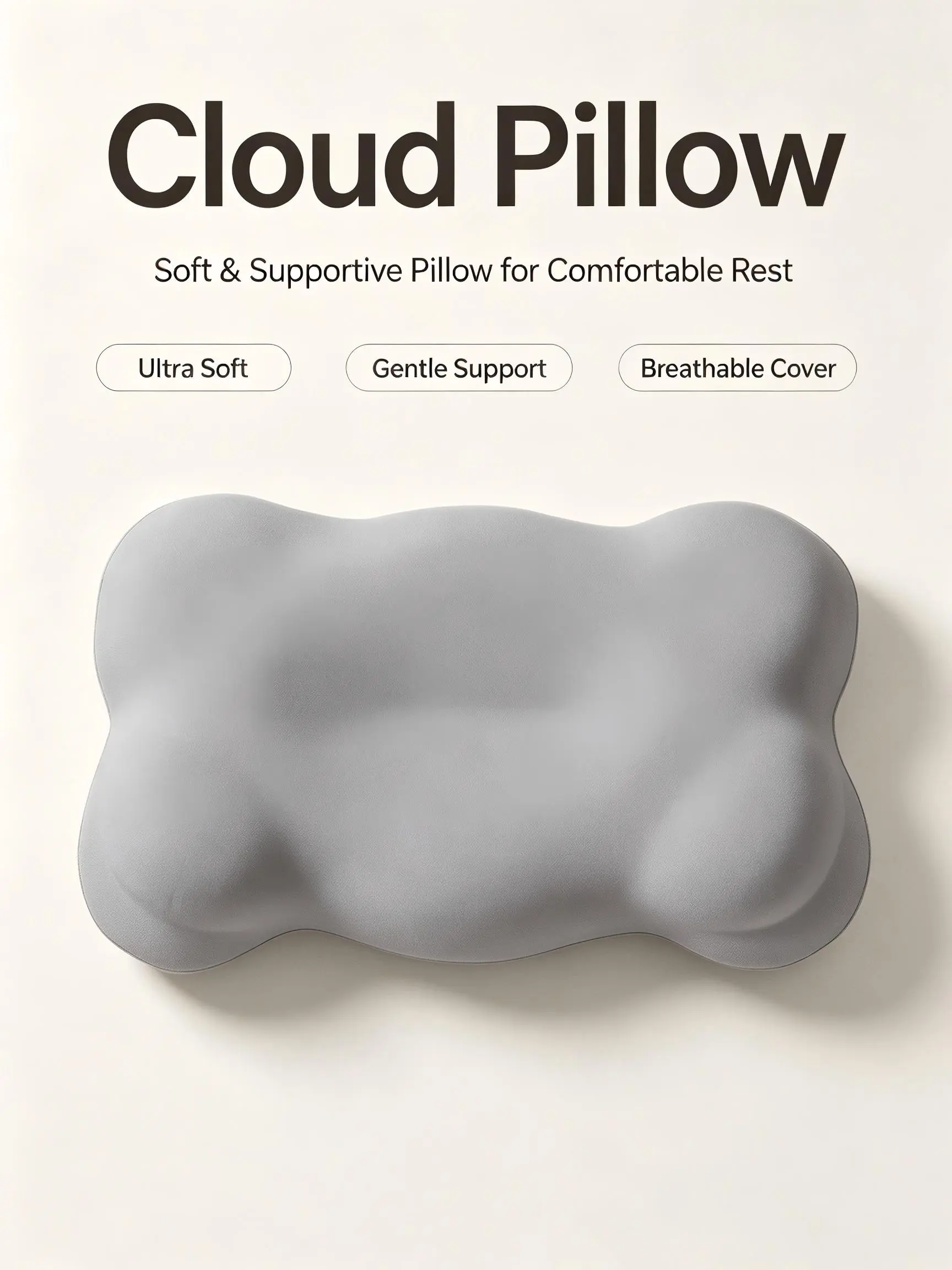 Cloud Memory Foam Pillow（23.6" x 15.7" x 4"）, Ergonomic Cervical Neck Support Pillow with Cooling Breathable Removable Cover, Orthopedic Neck Pillow for Side, Back & Stomach Sleepers