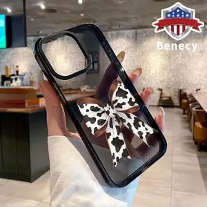 Phone case for iPhone 16 Pro Max 15 Plus 14 13 12 11 Trendy Cow Print Bow Anti-Yellowing Shockproof durable ultra-thin Crystal Cover