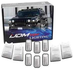 iJDMTOY Complete 10pc Set White/Clear Lens Cab Roof Marker Light Housings For 2003-2009 Hummer H2 SUV/SUT