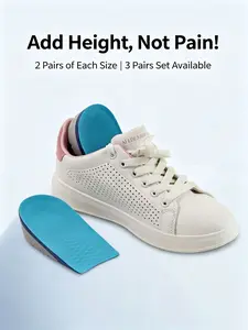 Invisible Height Boost Heel Inserts - TPE Shock Absorbing Half Shoe Insoles for Men & Women, Breathable & Non-Slip, 1.5/2.5/3.5cm, 2/3 Pairs