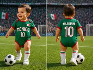 Personalized Mexico#BabE Bodysuit, Custom Name Soccer Baby Outfit, Football Fan Gift, Newborn Sports