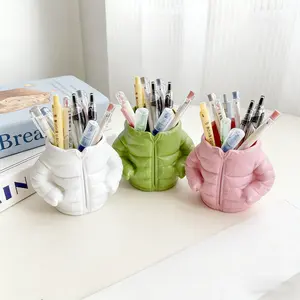 Novelty Multi-Purpose Down Jacket Pen Holder, Succulent Home Office Storage, Garden Yard Decoration, Stylish Desk Accessory, Stationary Organizer Holder, Work Organizer