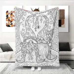 Dwarf Coloring Book Flannel Blanket, Gift Blanket for Family Friends, Nap Blanket, Sofa Blanket, Camping Travel Multi-Purpose Blanket Veterans Throw Vintage Hand-Drawn Eras heating  blankets