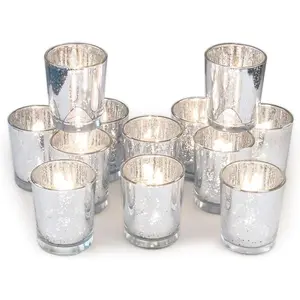 Silver Votive Candle Holders, Mercury Glass Tealight Candle Holder Set of 12 for Wedding Decor and Home Decor