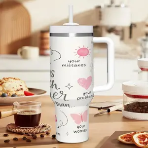 1pc - "God Is So Much Bigger" Christian Encouragement Large- 40oz Stainless Steel Water Bottle with Handle and Straw, Large Capacity Insulated Cup, Ideal for Travel Gym School Office Hot Cold Drinks Gift