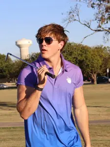 Mens Ombré Golf Polo Shirt, Quick-Dry and Breathable, Athletic Sleeves, Purple to Blue, Easy Pickens Logo, Summer Sports Apparel