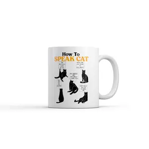 How to Speak Cat Mug Funny Sarcastic Kitten Graphic Novelty Coffee Cup-11oz Funny Coffee Mugs Ceramic Printed Drinkware Cup