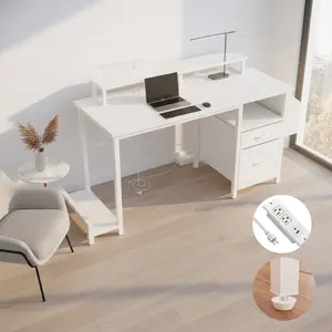 47" Office Desk – Power Outlet & Monitor Stand