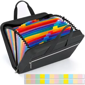 PU Leather Accordian File Organizer 26 Pockets, Expanding File Folder with Handle, Portable Document Organizer Accordion File Keeper for Letter Size / A4 File, for Office, School-Black