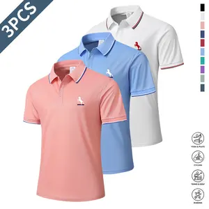 3-Pack Men's Summer Shirts - Breathable Fast Drying Fabric, Business Casual Short Sleeves Contrasting Striped Neckline and Sleeve Edge, Solid Color Fit Version Suitable for Office and Daily Wear, Warm Weather Dress, Fashion Edge, Durable Structure, Profes