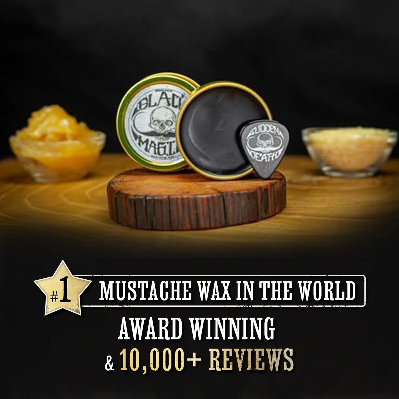 Death Grip Black Magic Bone Crusher Mustache Wax - Flawless Long Lasting Haircare Gel with Charcoal for Extra Hold & Gray Coverage