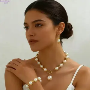4Pcs Pearl Necklace and Earring Set Faux Pearl Jewelry Set for Women White Chokers Wedding Jewelry Sets  for Wedding Bridal Birthday Tea Party