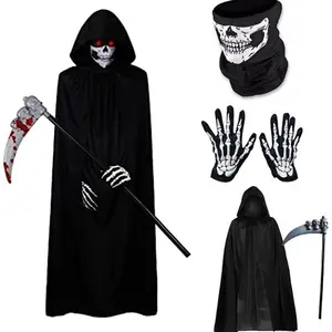 Halloween Reaper Costume Set, Death Cloak for Role-Playing Parties, 5-Piece Party Dress-Up Props