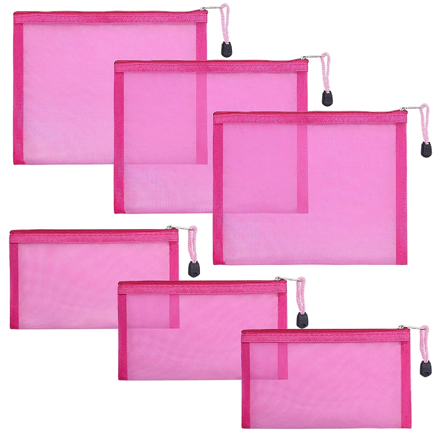 6 Pack Mesh Cosmetic Bags, Nylon Makeup Pouches with Zipper for Home Office Purse Diaper Bag (Rose) besharppin
