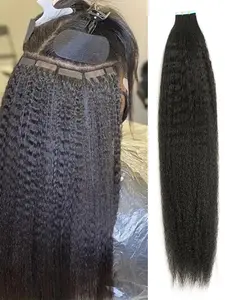 12-24inch Kinky Straight Invisible Tape in Human Hair Extensions, Remy Core, 20pcs, Adds Length & Volume, High Quality