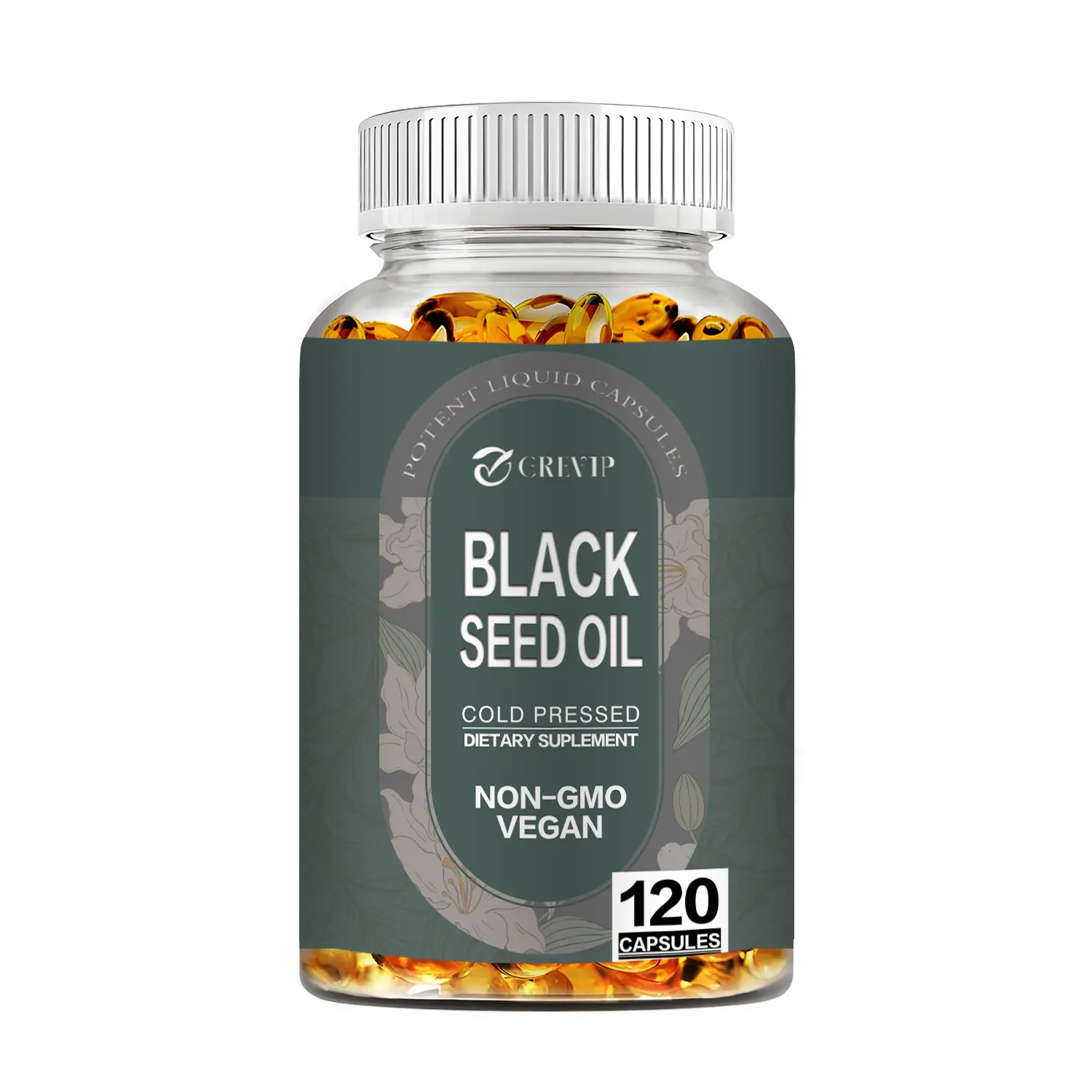 GREVIP Edible Black Seed Oil Dietary Supplement - 120 Vegan Softgels, GMO-Free Premium Cold-Pressed Pure Black Cumin Seed Oil with Vitamin E, Antioxidant Healthcare Bottle Supplement