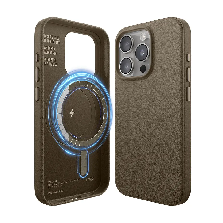 elago MagSafe Leather Casing for iPhone 15 Pro, Compatible with Smartphone, Cellphone, Handheld Devices [5 Colors], Accessories