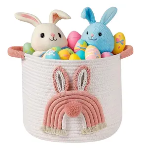 X-SBB11 Toy Storage Basket for Kids Baby Blanket Baskets for Storage Organizing Baby Laundry Hamper Cute Personalized Woven Cotton Basket Egg Hunt Baskets for Party Gifts Toy Chest for Nursery Organiser Rabbit