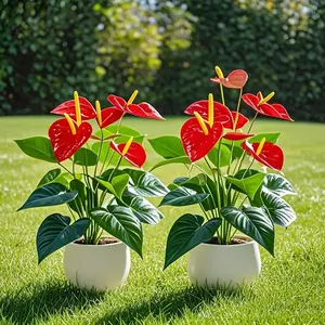 2pcs Realistic Artificial Poinsettia Plants - Year-Round Indoor/Outdoor Decoration for Weddings, Gardens, Homes, and Holidays - Red Flowers & Green Leaves - No Flower Pots Included, Holiday Accents | Decorative Plants | No Maintenance Required