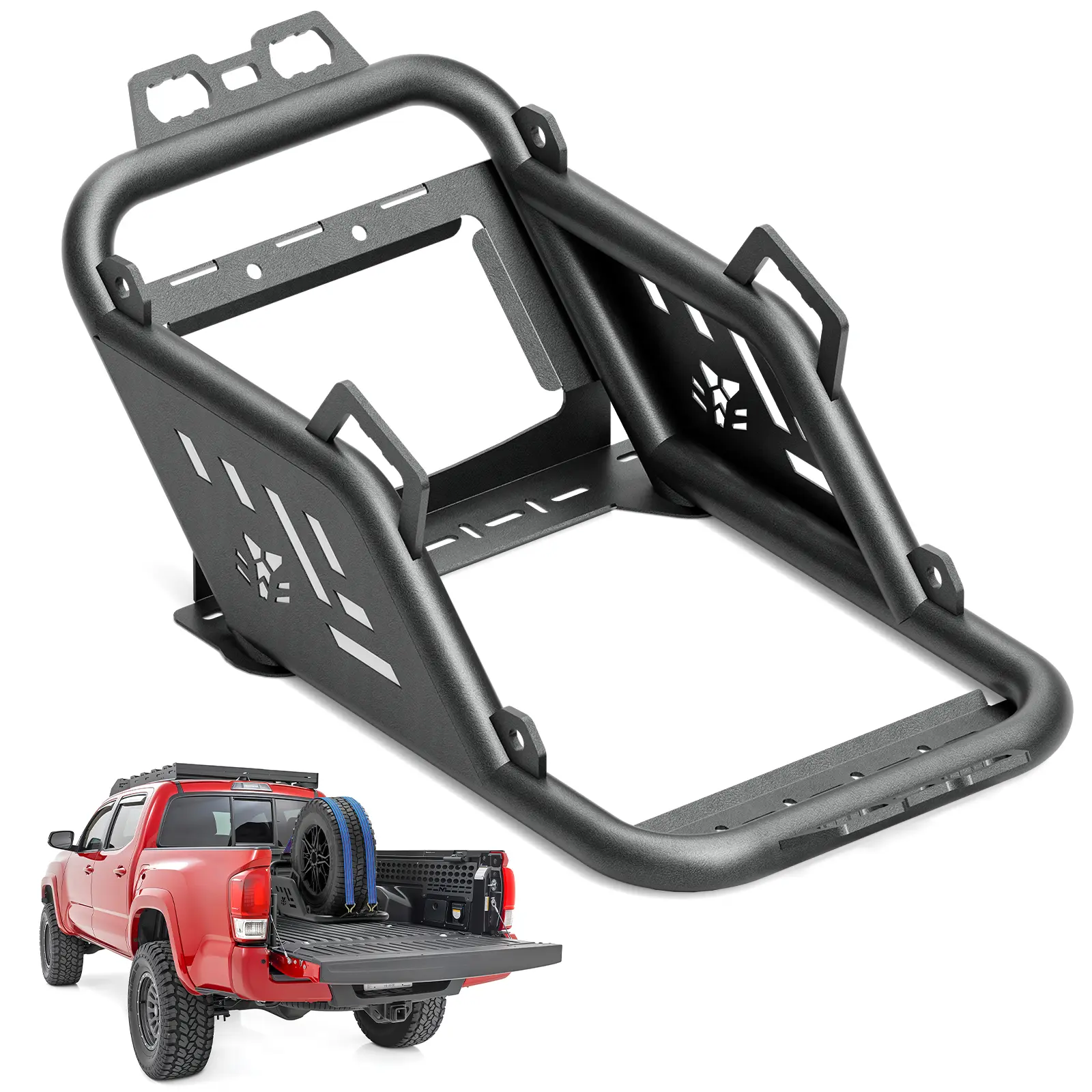 【EYOUHZ】Universal Pickup Truck Bed Spare Tire Carrier Heavy Duty Carbon Steel Truck Bed Mount Tire Rack for Full Size Spare Tires Compatible With Pickup Trucks