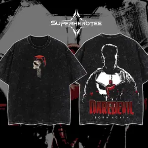 [ superhero tee ] Frank Castle vs Daredevi Premium Cotton T-Shirt V1 , The Daredevil & Punisher Fans T-Shirt, Punisher Fans Club T-Shirt, Dark Superhero T-Shirt, Comic Book Fans T-Shirt, Superhero Graphic Tee.