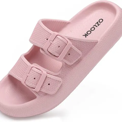 Women's & Men's 1.7in Thick EVA Cloud Slides - Adjustable Strap House Shoes, Arch Support, Non Slip Waterproof Home Bathroom Slippers, All Seasons Home/Outdoor Footwear for Swimming Pool