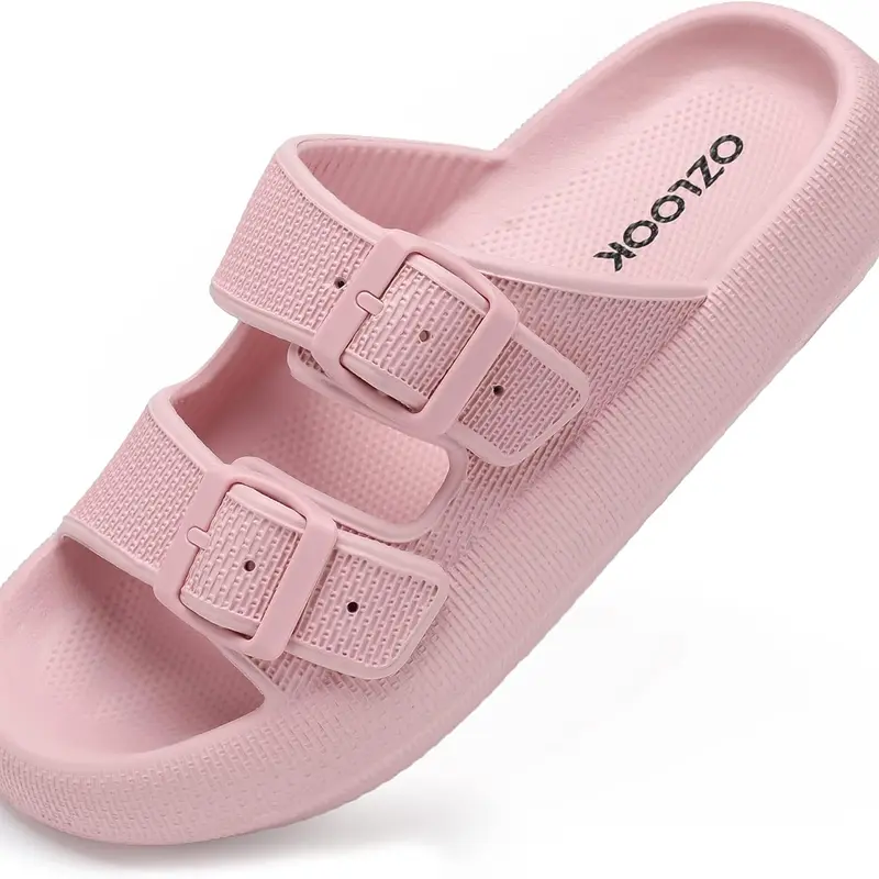 Women's & Men's 1.7in Thick EVA Cloud Slides - Adjustable Strap House Shoes, Arch Support, Non Slip Waterproof Home Bathroom Slippers, All Seasons Home/Outdoor Footwear for Swimming Pool