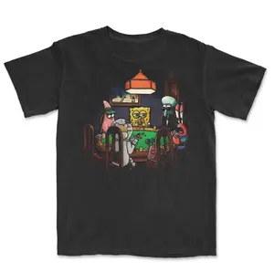 Vintage SpongeBob Playing Poker T-Shirt, Funny Poker Graphic Tee, Gift for Boyfriend, Casual Menswear Streetwear Shirt, Classic Crewneck T-Shirt
