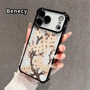 Phone Case for iPhone 17 16 Pro Max 15 Plus 14 13 12 11 E Air Cherry Blossom Grace Pattern Anti-drop Durable Total Protective Shockproof Transparent Cover Casing