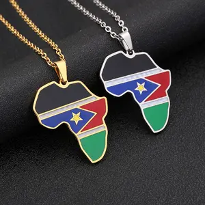 Stainless Steel Republic of South Sudan Flag Necklace Famous Ethnic Style Female Niche Design Sense Light Sweater Chain Jewelry