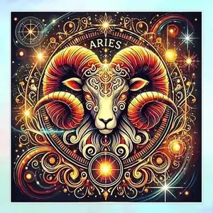 5D DIY Full Drill Round Diamond Painting Kit - Aries, Starry Sky Mosaic, Canvas - DIY Decorative Painting, Home Wall Decor, Suitable for Halloween and Christmas, Birthday and Anniversary Gifts
