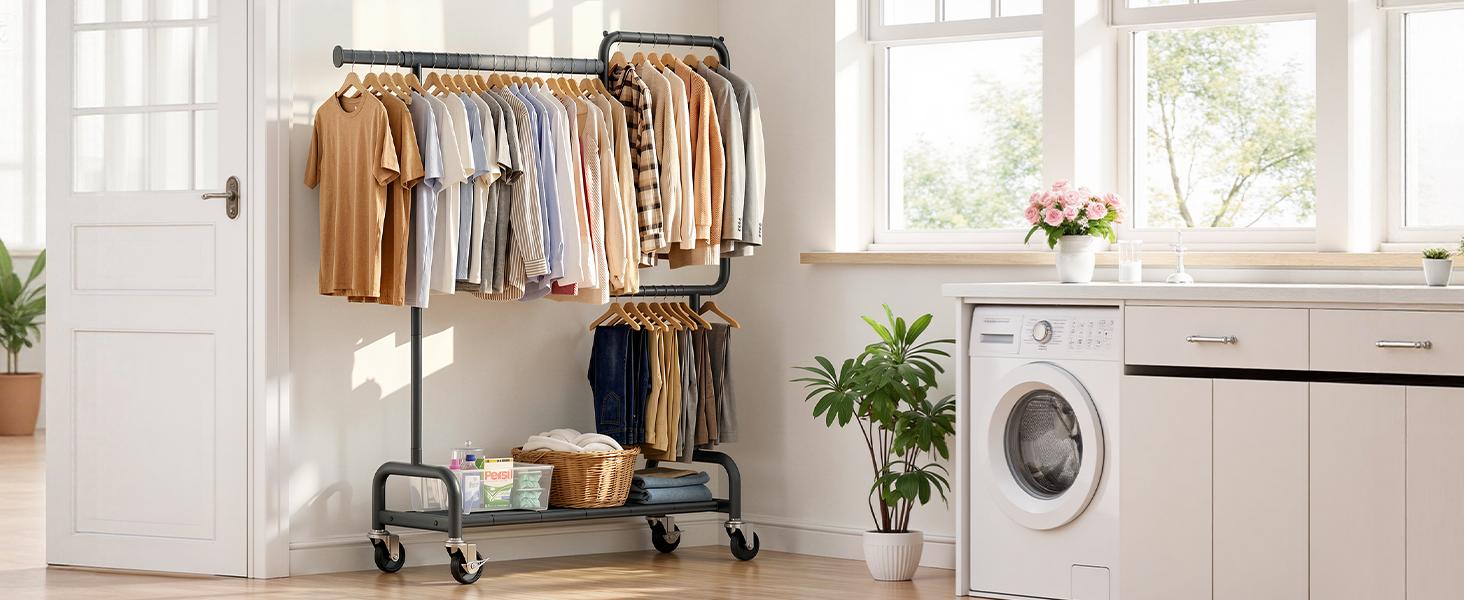 SOLEDI Heavy Duty Clothes Rack – Rolling Partitioned Wardrobe Organizer with Lockable Wheels, Bedroom & Laundry Storage, 460 lbs Capacity,garment rack,, laundry organizer, coat rack, space saver,teacher appreciation gifts sturdy metal frame SOLEDI Heavy Duty Clothes Rack – Rolling Partitioned Wardrobe Organizer with Lockable Wheels, Bedroom & Laundry Storage, 460 lbs Capacity,garment rack,, laundry organizer, coat rack, space saver,teacher appreciation gifts sturdy metal frame