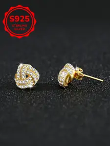 Original Design S925 Silver Heart Earrings, Geometric Rhinestone Fashion Studs, Unisex Casual Jewelry Gift for All Occasions
