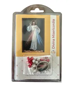 Chaplets of Divine Mercy with wooden beads and Prayer Card Decor Gift