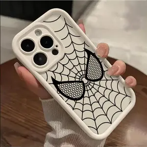 Trendy Black Spider Web Superhero Style Case for iPhone 17 17 Air 17 Pro Max 16 16 Pro Max 15 15 Pro Max 14 Plus 14 13 12 11 XR XS Max X Slim Lightweight Protective Anti Scratch Shockproof TPU Phone Cover Halloween Cosplay Gift for Girls