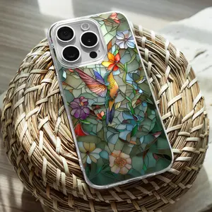 Stained Glass Hummingbird Phone Case | Luxury Floral Art Design | Shockproof Double Layer Protection | For iPhone 14 / 15 / 16 / 17 Series